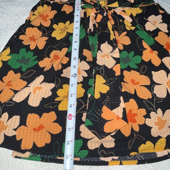 Who What Wear Black Orange Peach Gold Yellow Floral Elastic Waist Skirt Size XS - Picture 9 of 9